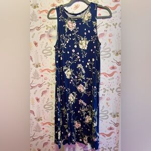 Old Navy Luxe Navy Floral Midi Sleeveless Dress